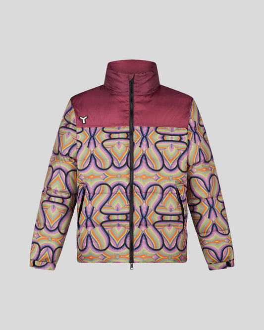 GIACCA PUFFER BORDEAUX DOUBLE FACE CON PATTERN OPTICAL 80’S